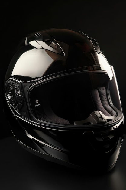 Biker helmet on black background