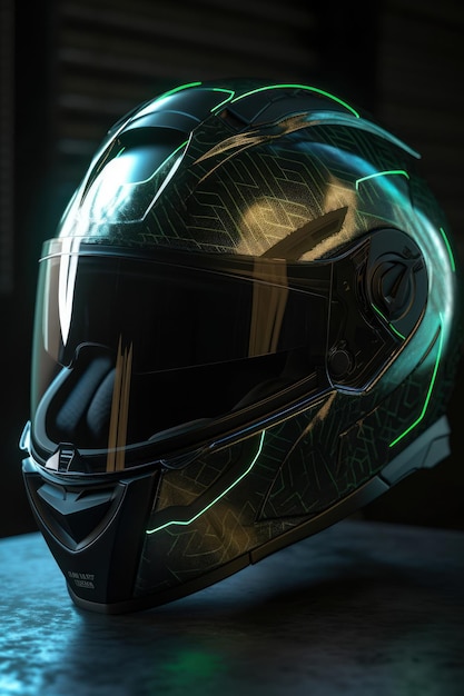 Biker helmet on black background