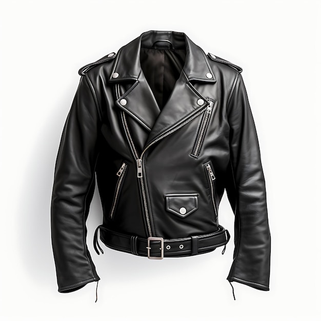 Biker Jacket Leather Fitted Form Design Style for Men and Wo Fashions Clothers on Clean Background