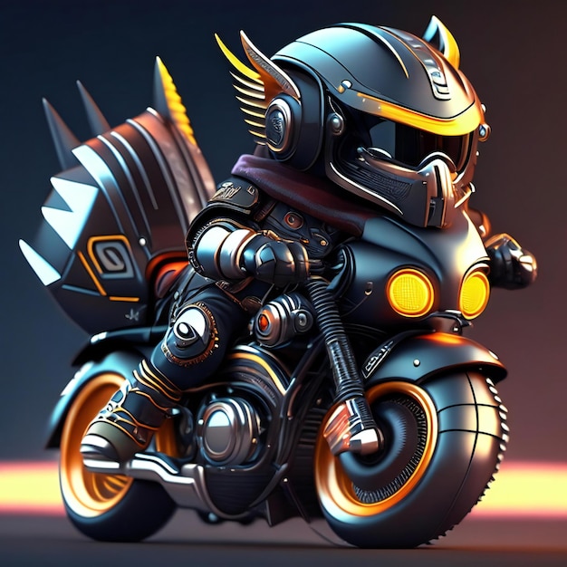 Biker mascot on futuristic motorcycle Generative AI