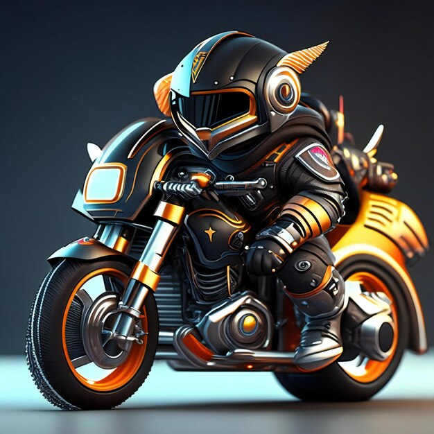 Biker-mascotte op futuristische motorfiets Generatieve AI