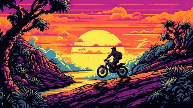 Biker performing a stunt Fantasy concept Illustration painting