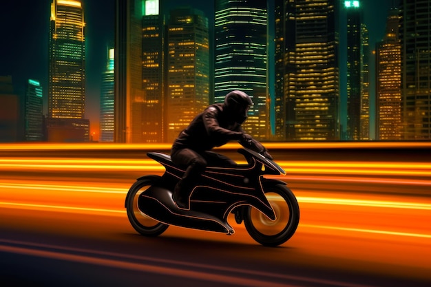 Biker on a sports bike on orange background generative ai