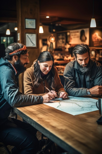 bikers studying maps and routes at a cyclistfriendly coffee shop