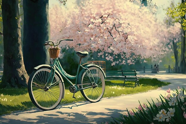 Biking at a Park during the Spring