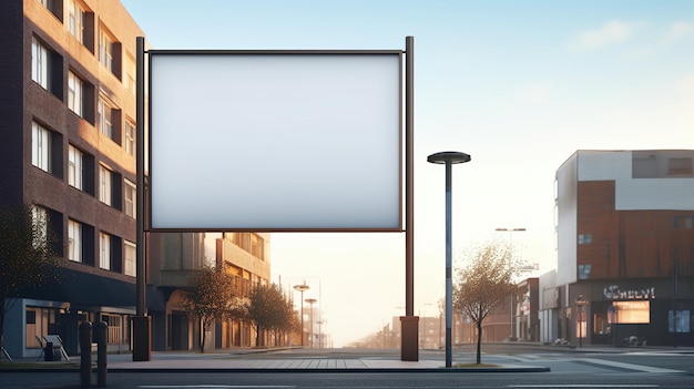 Foto bilbord reklamowy w centrum miasta w tle ci na chodniku przystanku autobusowym