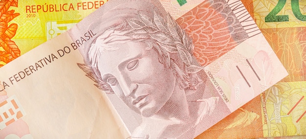 a bill of money from brazil which is the brazilian real in macro photography