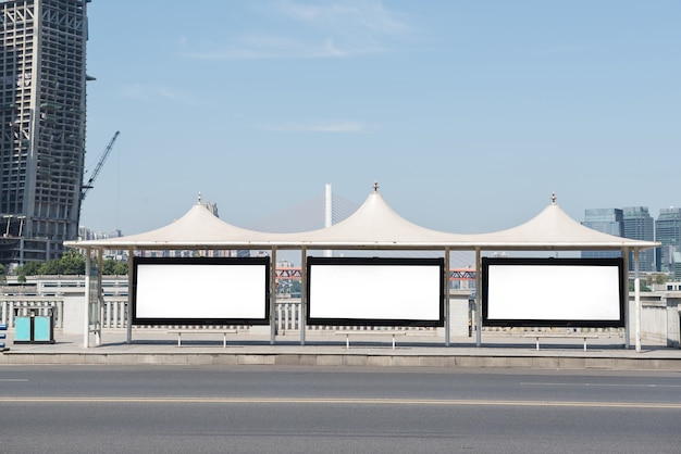 Billboard, banner, empty, white at a bus stop