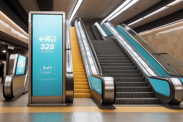Billboard Banner signage Media mock up display with escalator in subway station