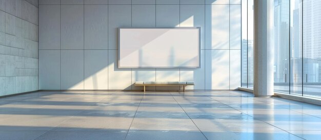 Billboard and bench in an empty hall for display