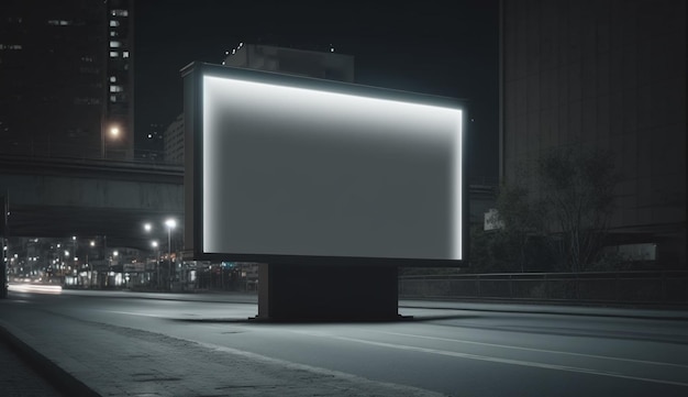 Billboard blanco voor buitenreclameposter 's nachts met straatlantaarnlijn