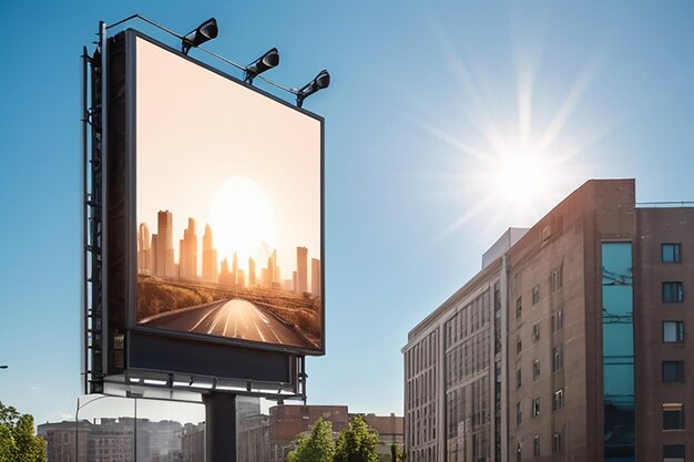 Photo billboard canvas mock up in city background beautiful sunshine