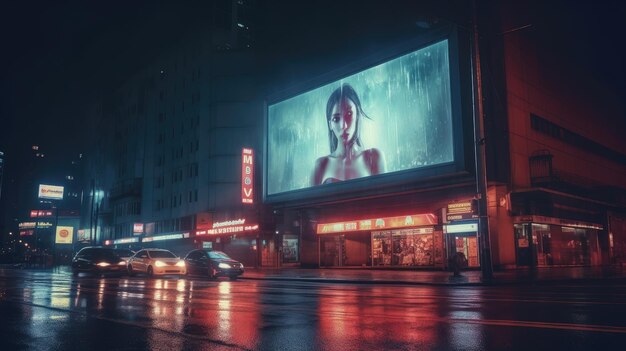 A billboard on a city street with the word " on it "