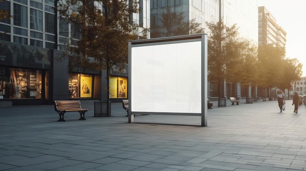 A billboard in a city with a building in the background