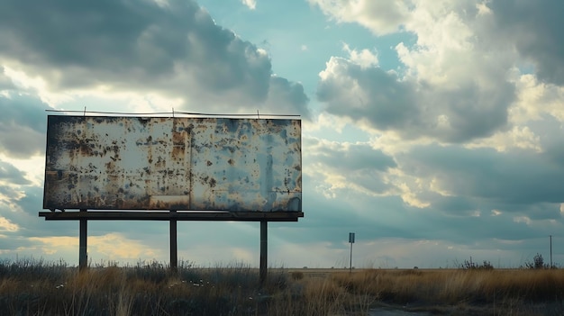 Billboard Empty billboard in front of beautiful cloudy sky in a rural location Generative AI