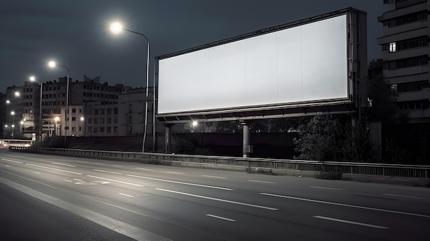 A billboard on a highway with the light on.