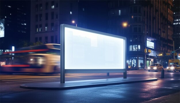 写真 夜の街のビルボードの模型 空の広告掲示板 道路の ⁇ に白い看板