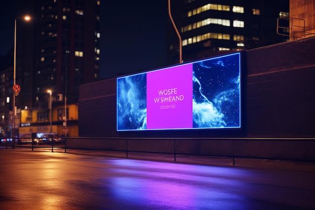 Photo billboard in neon style urban wall mockup