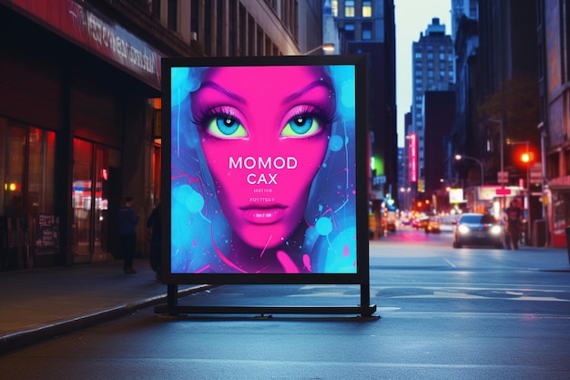 billboard in neon style urban wall mockup