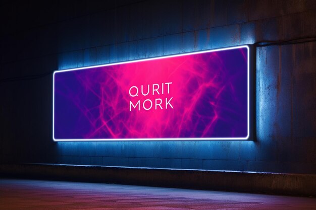 Photo billboard in neon style urban wall mockup