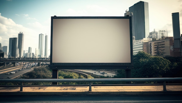 Billboard op de weg met stadsgezicht op de achtergrond