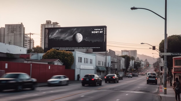 A billboard for short mtn is on the side of a street.