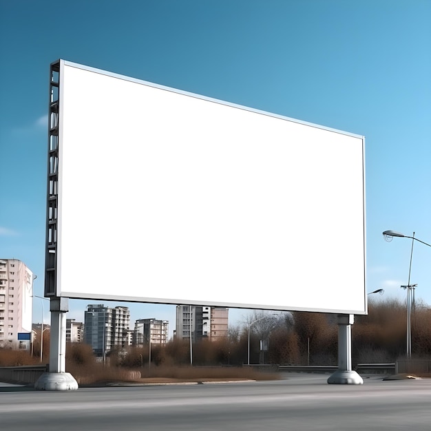 A billboard on the side of the road is shown in a city.