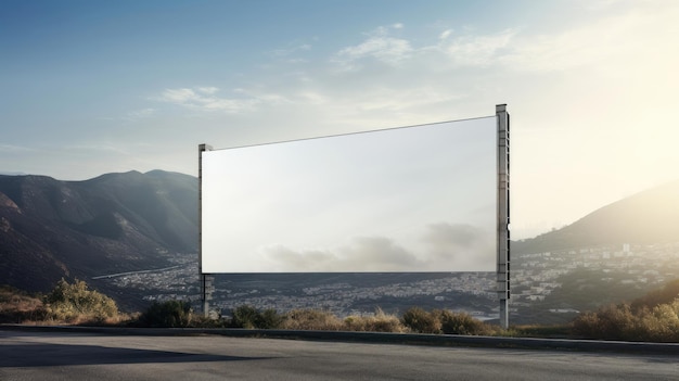 Photo a billboard on a street with a mountain in the background.