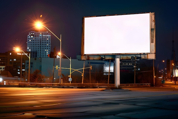 a billboard that is on a pole in the dark