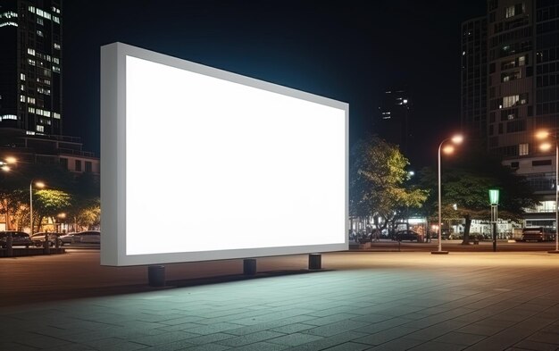 a billboard that is on a sidewalk in the night