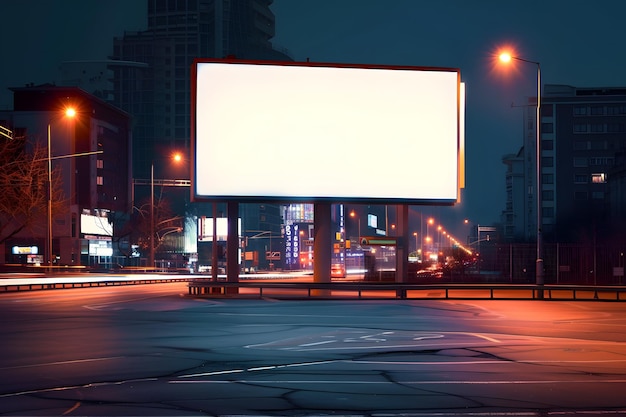 a billboard that is on a street with a blurry background