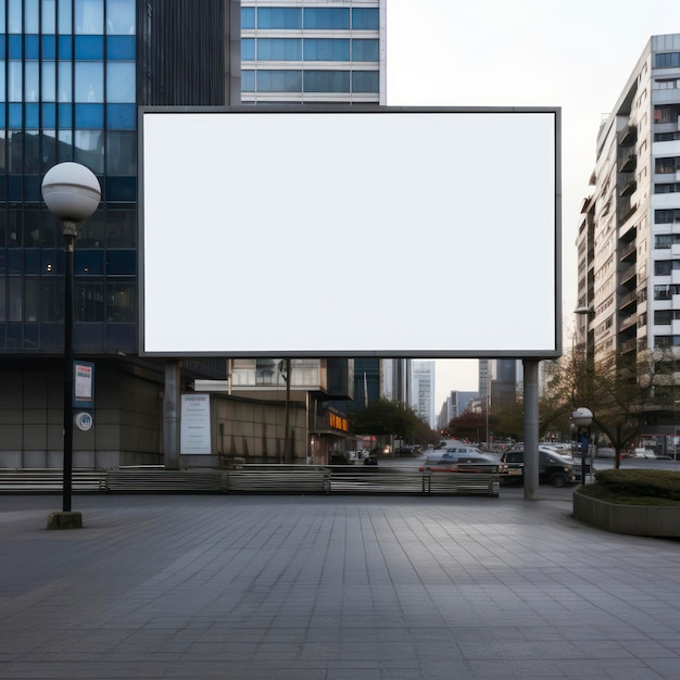 A billboard that is on a street with a sign that says " blank ".