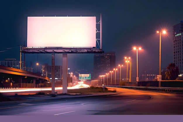 a billboard that says  a highway  is lit up at night