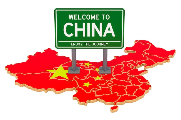 Billboard Welcome to China on Chinese map 3D rendering