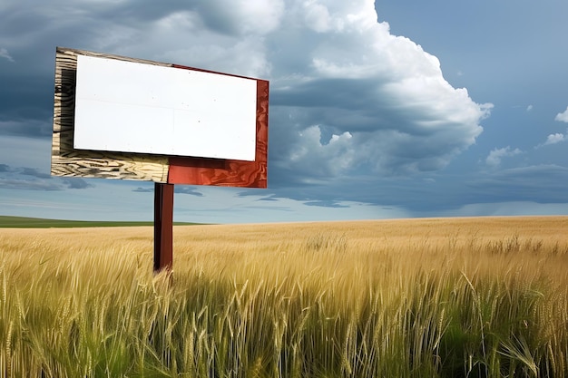 a billboard in a wheat field with a sky background