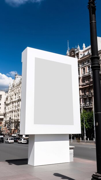 Foto tabellone per le affissioni con display digitale simulato in bianco nella città moderna generata dall'intelligenza artificiale