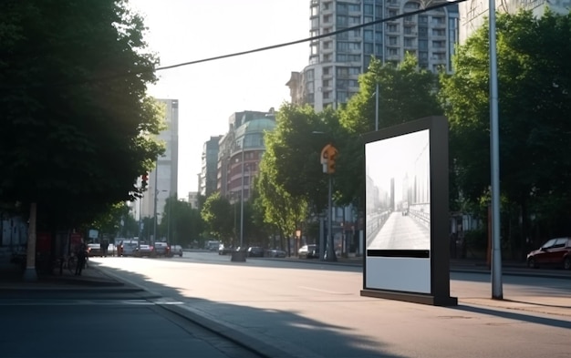 現代の都市で生成された AI の空白のモックアップ デジタル ディスプレイを備えた看板