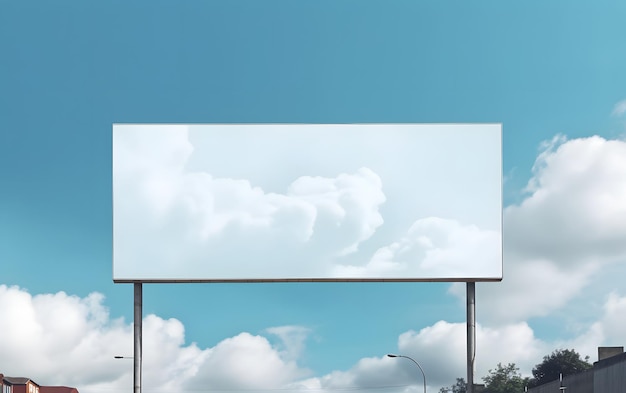A billboard with a blue sky and clouds