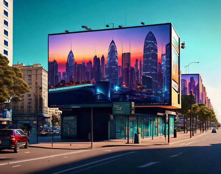 A billboard with a city in the background that says " escalators ".