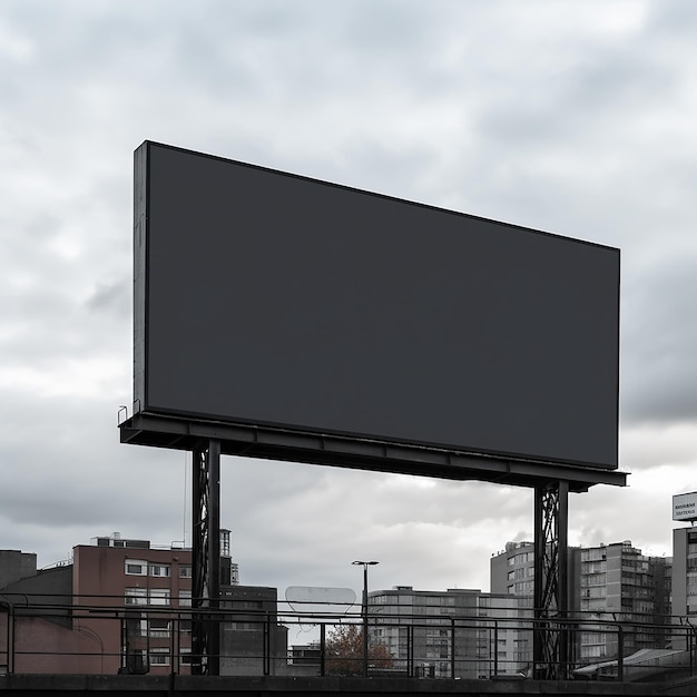 A billboard with a city in the background.