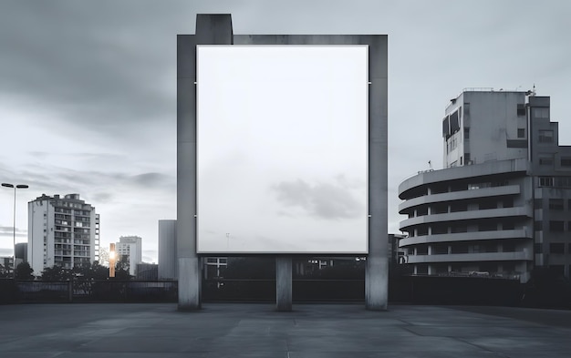 A billboard with a dark sky in the background