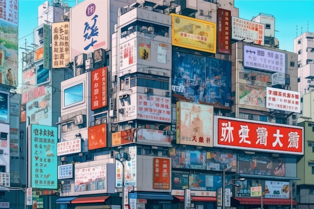 Billboards on a futuristic city scene Concept art with a futuristic vision of advertising