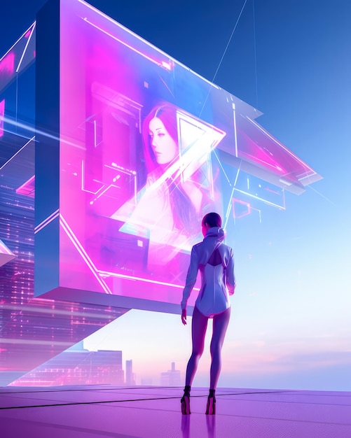 Photo billboards on a futuristic city scene concept art with a futuristic vision of advertising