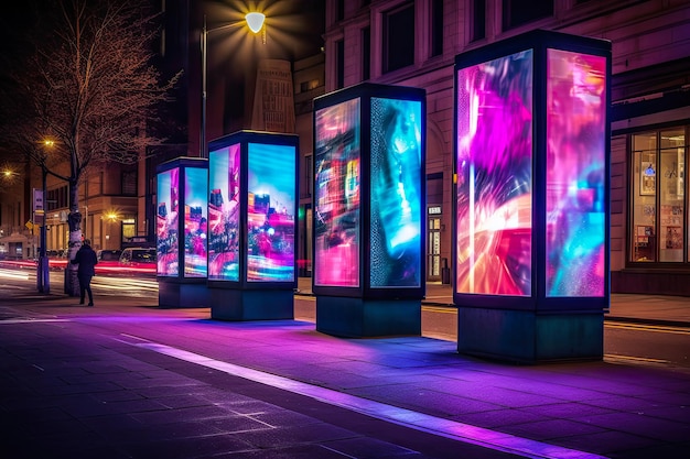 Billboards on a futuristic city scene at night Concept art with a futuristic vision of advertising