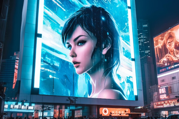 Billboards op een futuristisch stadsbeeld Concept art met een futuristische visie op reclame