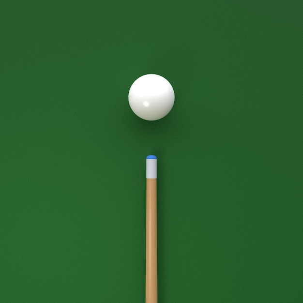 Billiard ball before hitting on a green billiard table 3D render illustration