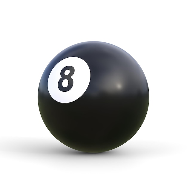 写真 白い背景に分離されたビリヤード ボール番号 8 の黒い色リアルな光沢のあるスヌーカー ボール 3 d