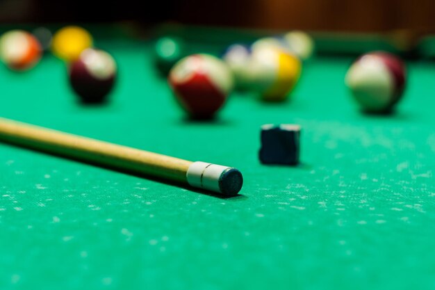 Billiard balls in a green pool table