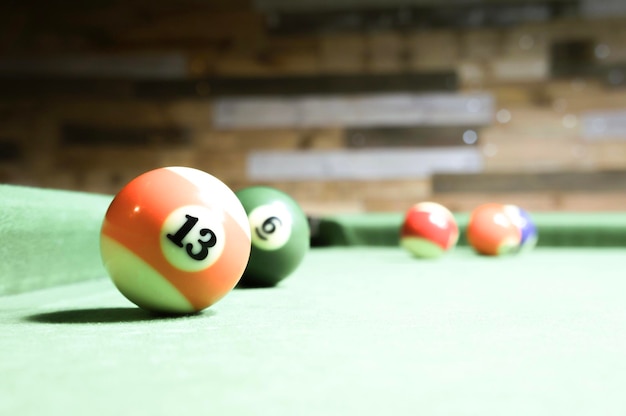 Billiard balls on a green table