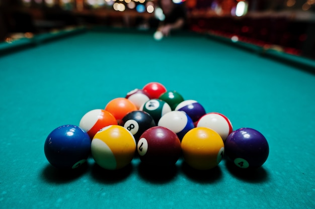 Billiard balls in a pool table 